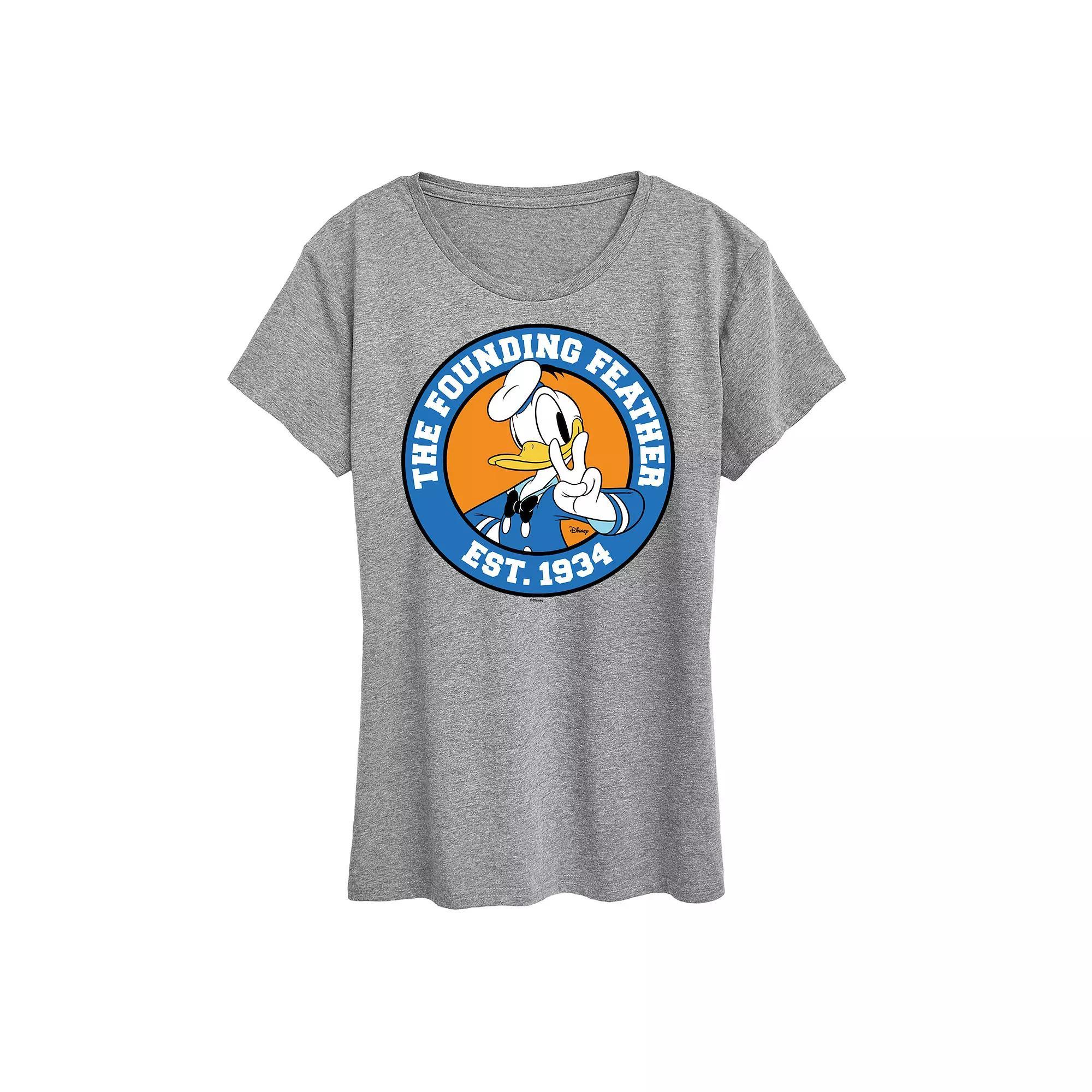 Disneys Donald Duck Womens The Founding Feather Graphic Tee Grey Gray Product Image