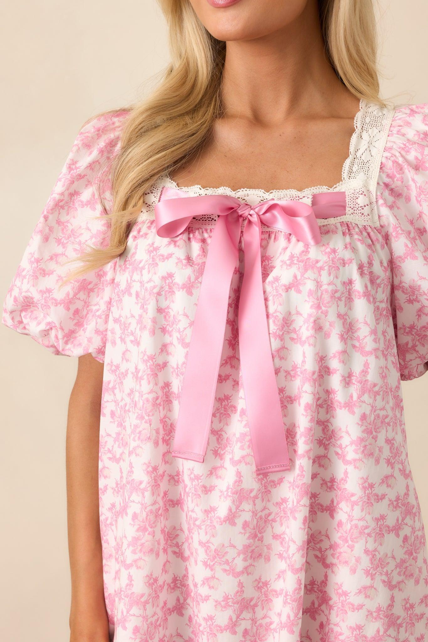 Frolic Through Fields Cotton Pink Floral Mini Dress Product Image
