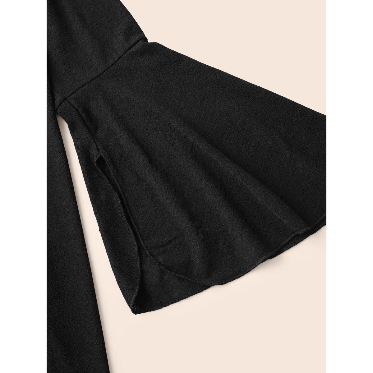 Plus Size Bell Sleeves Turtleneck T-shirt Black Women Elegant Asymmetrical Turtleneck Bodycon Everyday T-shirts BloomChic 28/5X Product Image