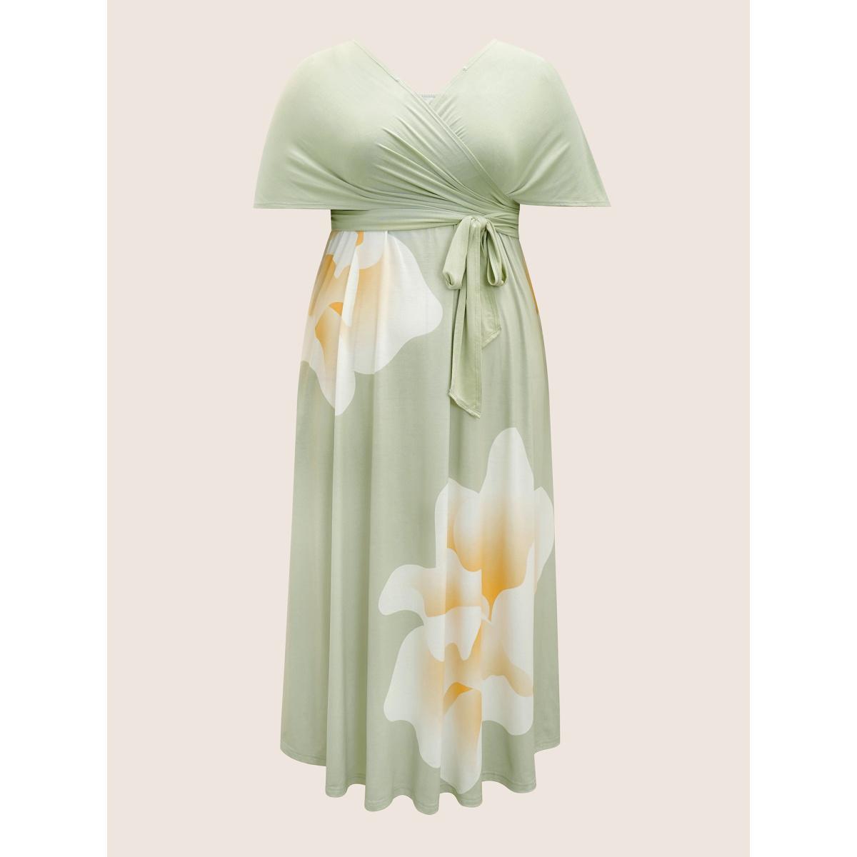 Plus Size Everywhere Dress - Floral Mesh Ties Dress Mint Women Elegant Belted Non Sleeveless Curvy BloomChic 30/6X Product Image