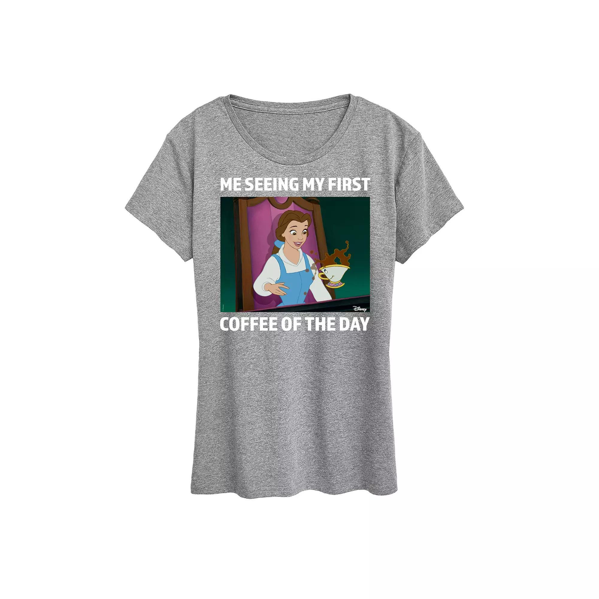 Disney Princess Belle Womens First Coffee Of The Day Meme Graphic Tee Product Image