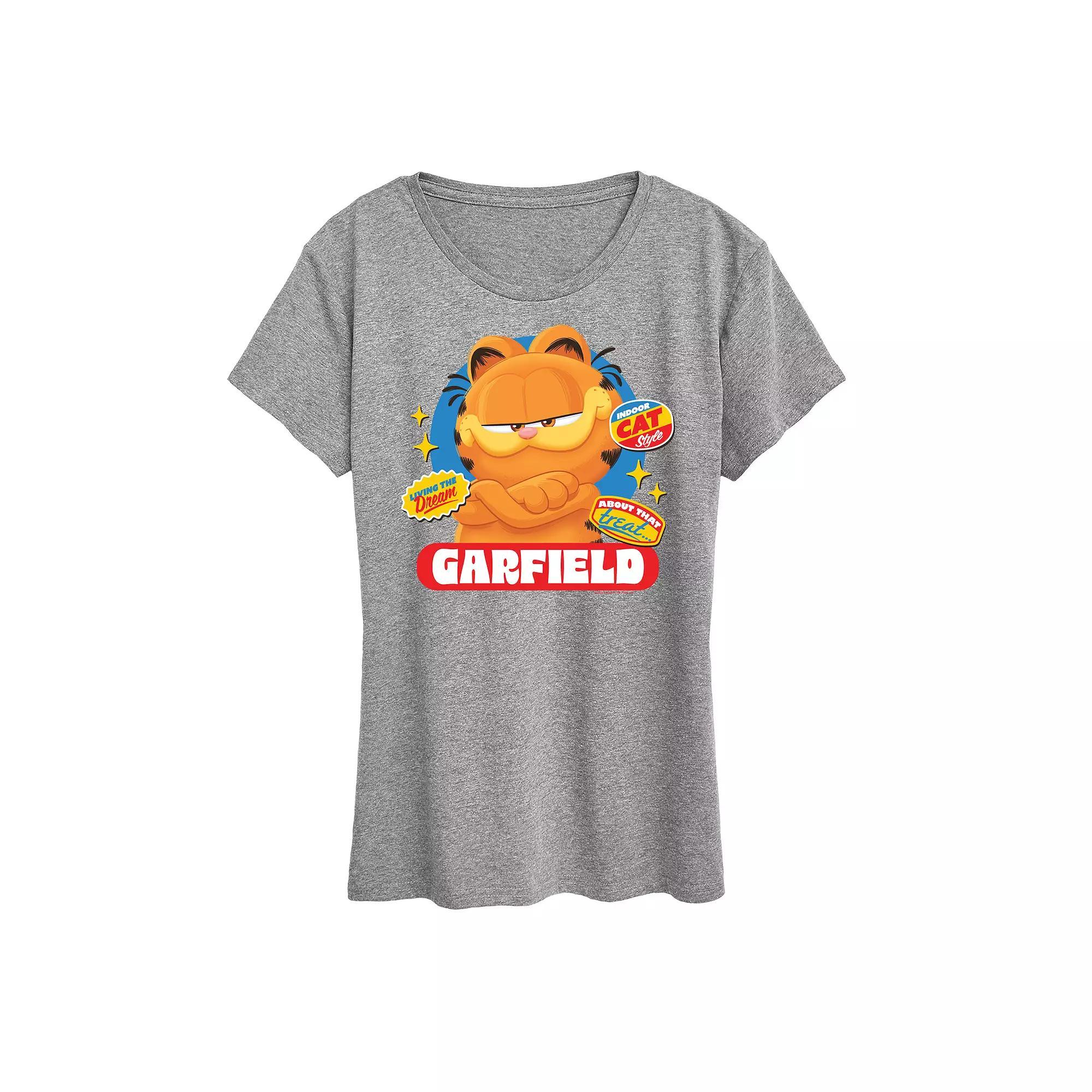 Womens The Garfield Movie Stickers Graphic Tee Heather Grey Product Image