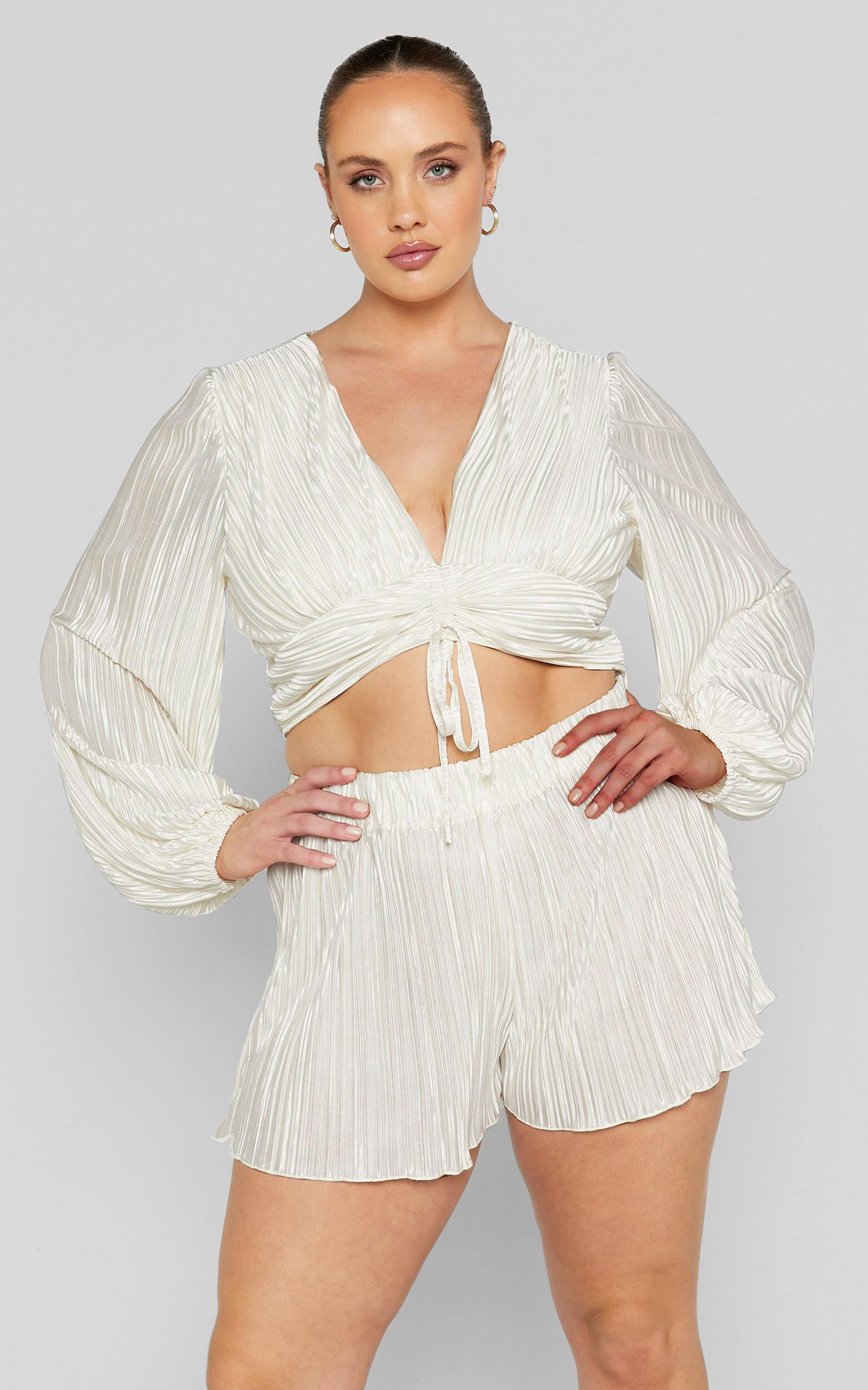 Archer Shorts - High Waisted Plisse Shorts in Cream Product Image