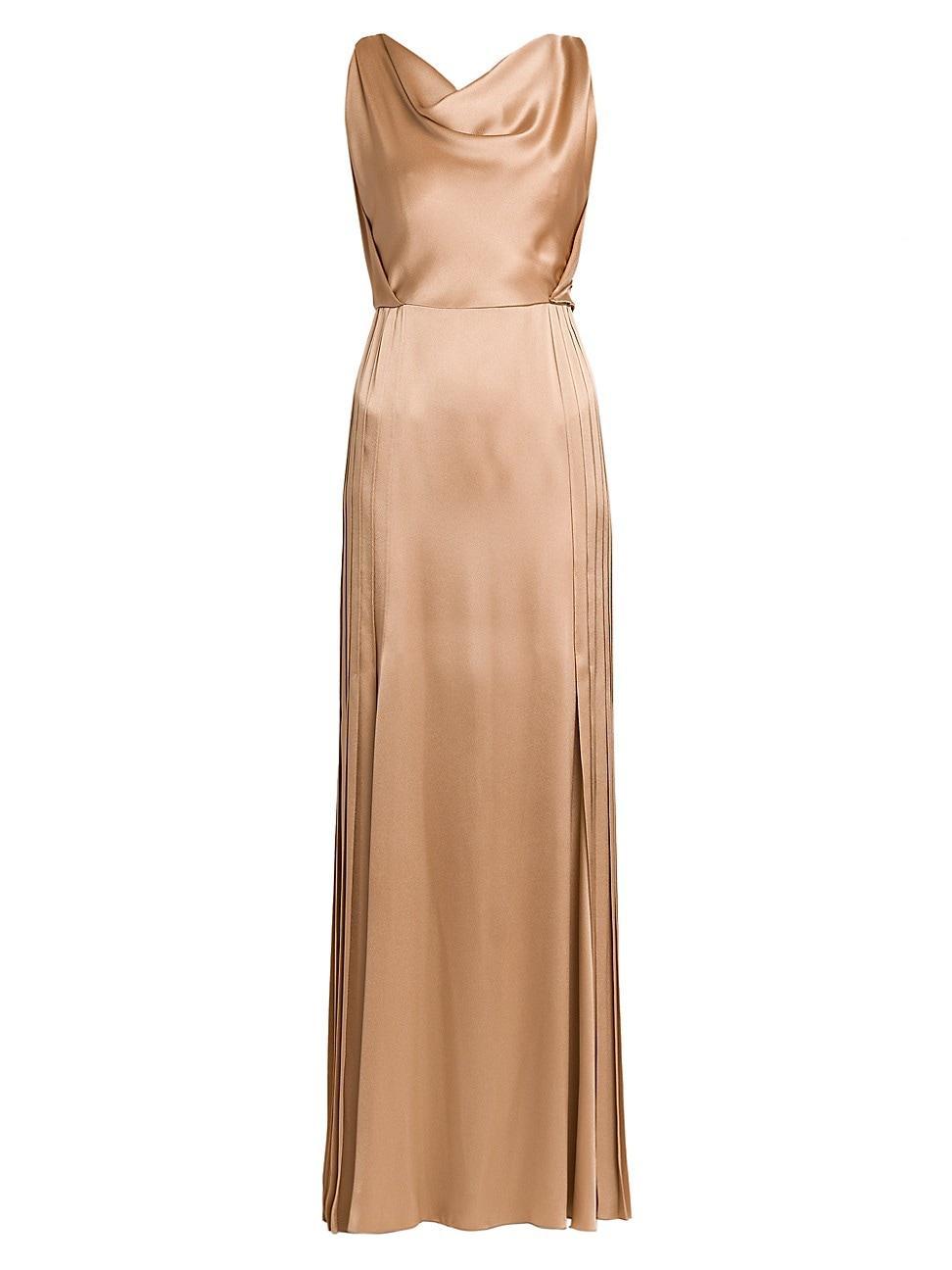 Womens Pleated Satin Cowlneck Gown Product Image