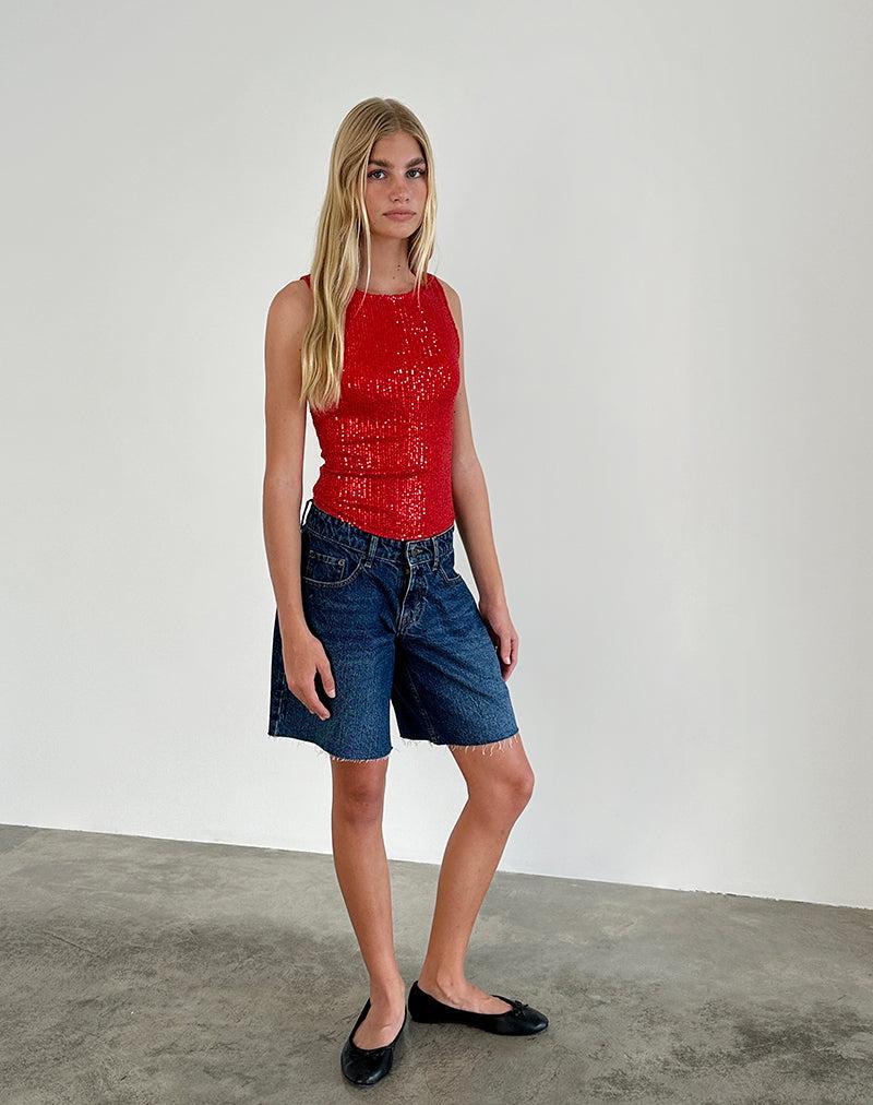 Hala Vest Top in Red Drape Mini Sequin Female Product Image