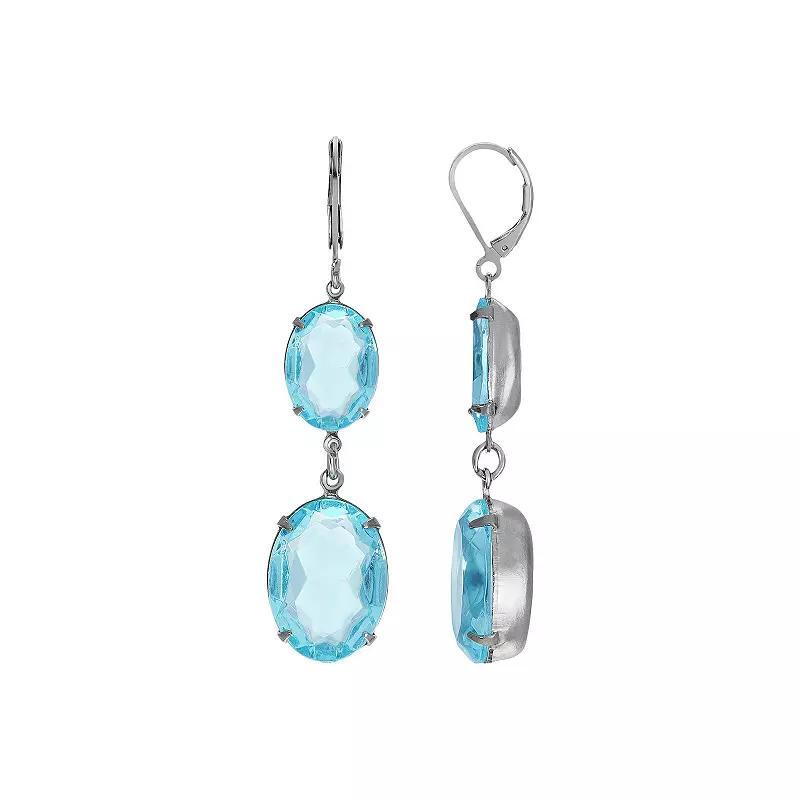 1928 Silver Tone Blue Crystal Linear Drop Earrings, Womens Product Image