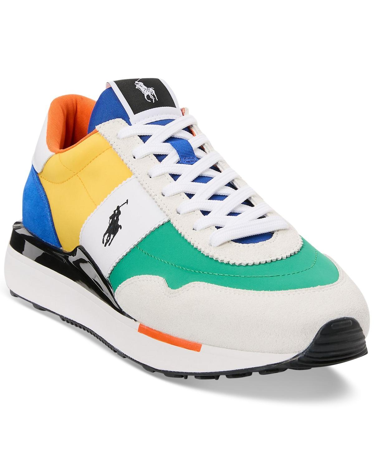 POLO RALPH LAUREN Men's Masters Court Leather Sneakers In Cream Blue Red Product Image