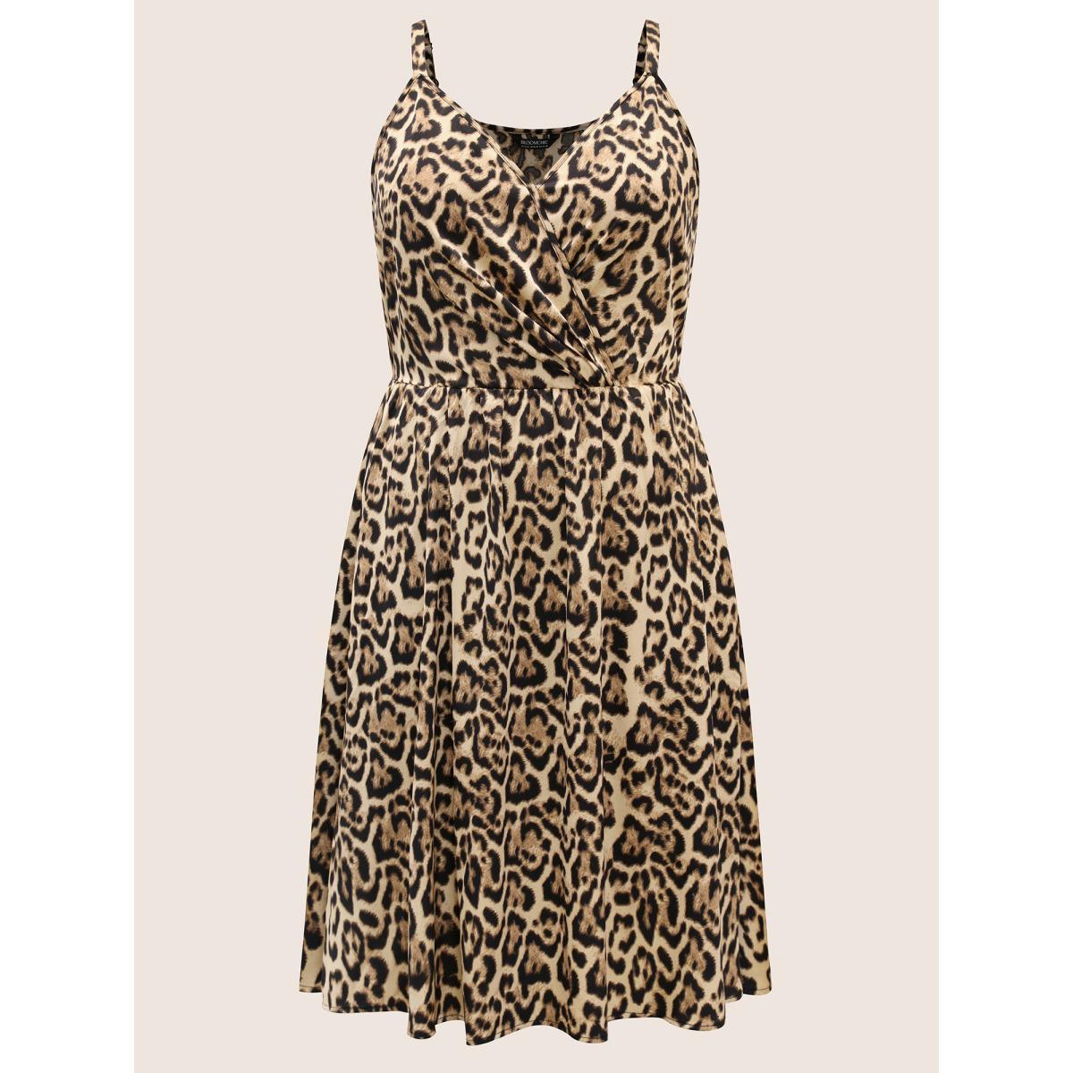 Plus Size Overlap Collar Leopard Print Cami Dress Leopard Women Cocktail Overlap Collar Sleeveless Curvy BloomChic 10/M Product Image