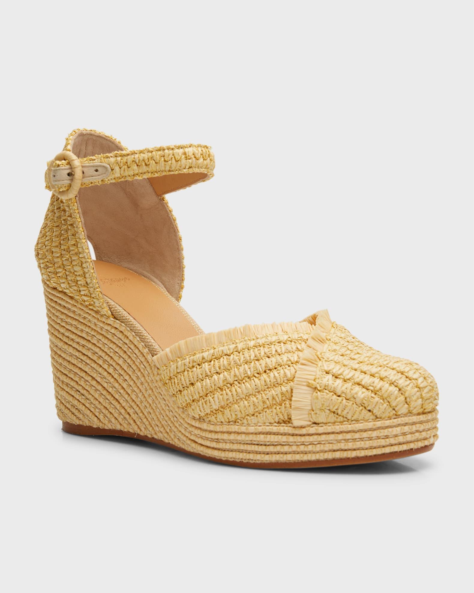 Raffia Ankle-Strap Wedge Pumps Product Image