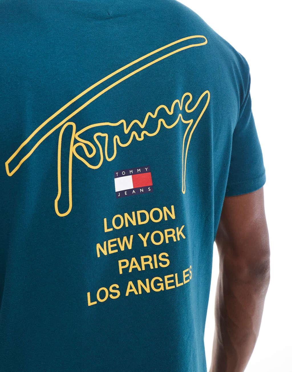 Tommy Jeans city signature back print t-shirt in green Product Image