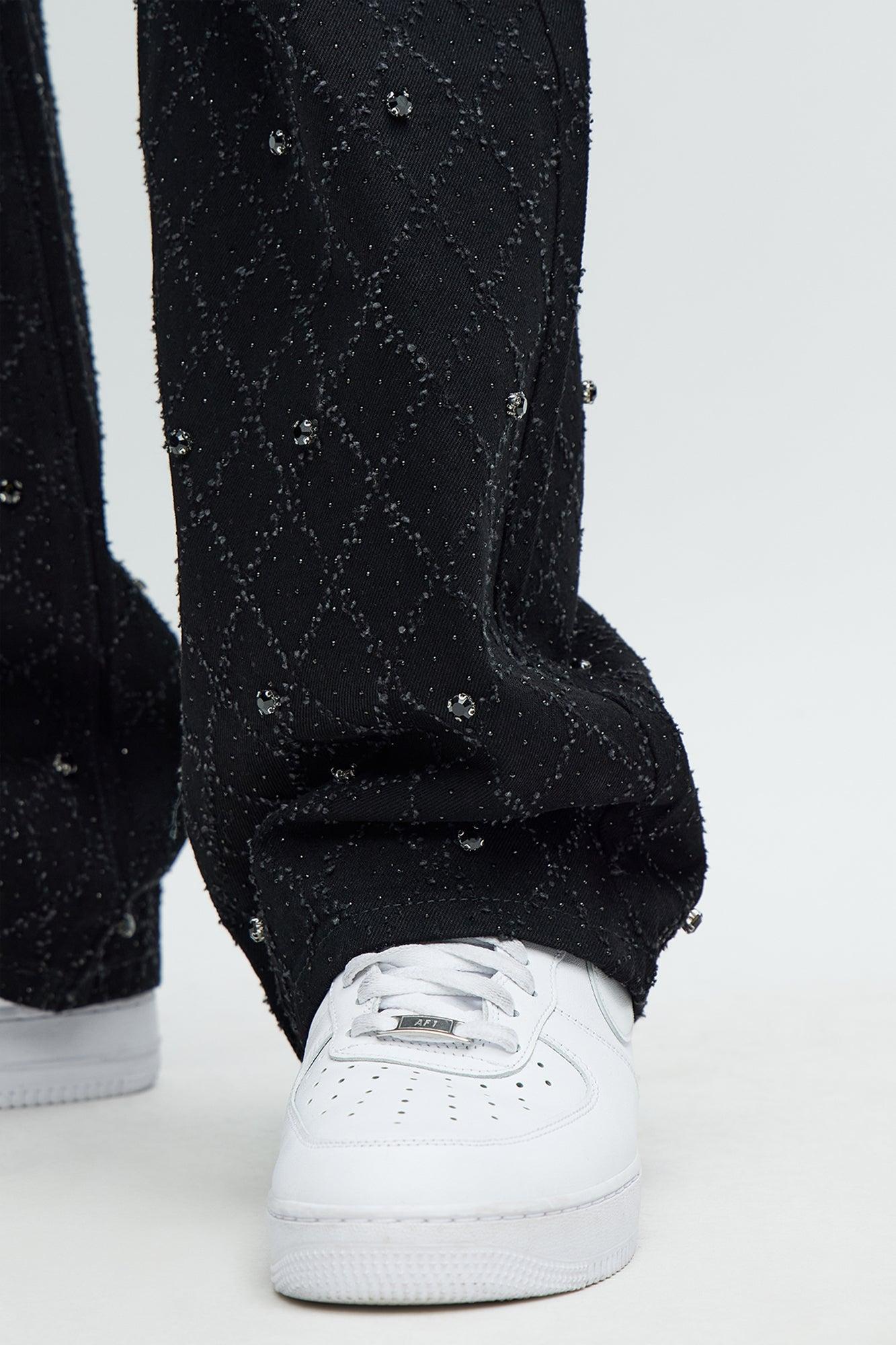 Stacked Slim Flare Wrecked In Jewels Jeans - Black Product Image