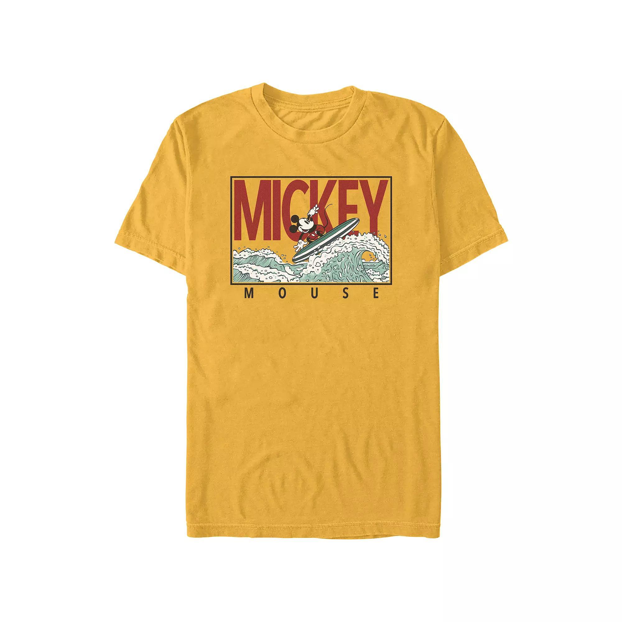 Men's Mickey Mouse Surfing Poster Disney's Graphic Tee, Size: Small, Gold Product Image