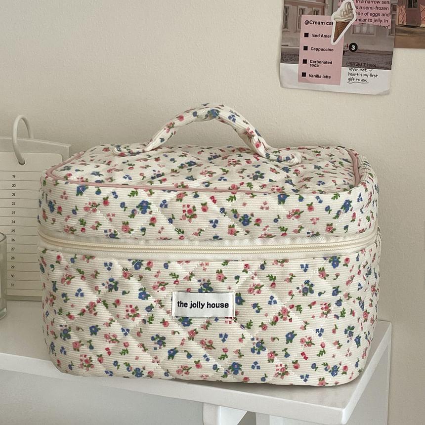 Floral Print Corduroy Pouch / Makeup Bag / Clutch Product Image