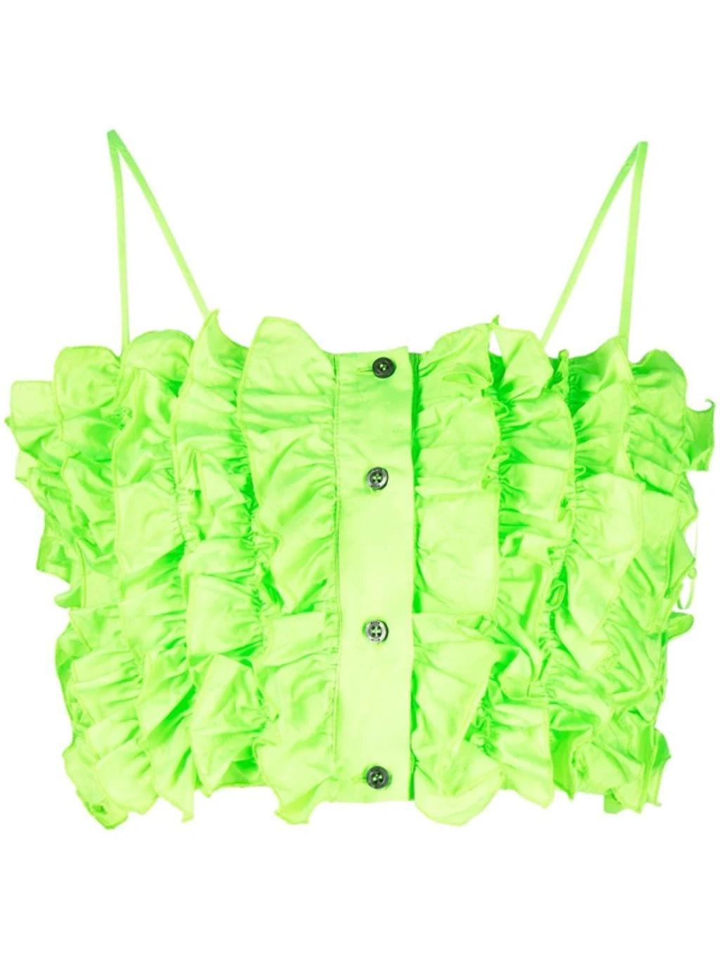 MSGM Jacquard Taffeta Cropped Top With Rouges In Green Product Image