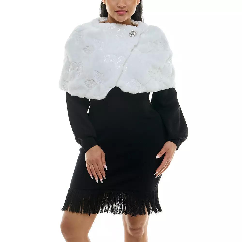 Womens Nina Leonard Faux-Fur Wrap-Over Stripe Capelet Product Image