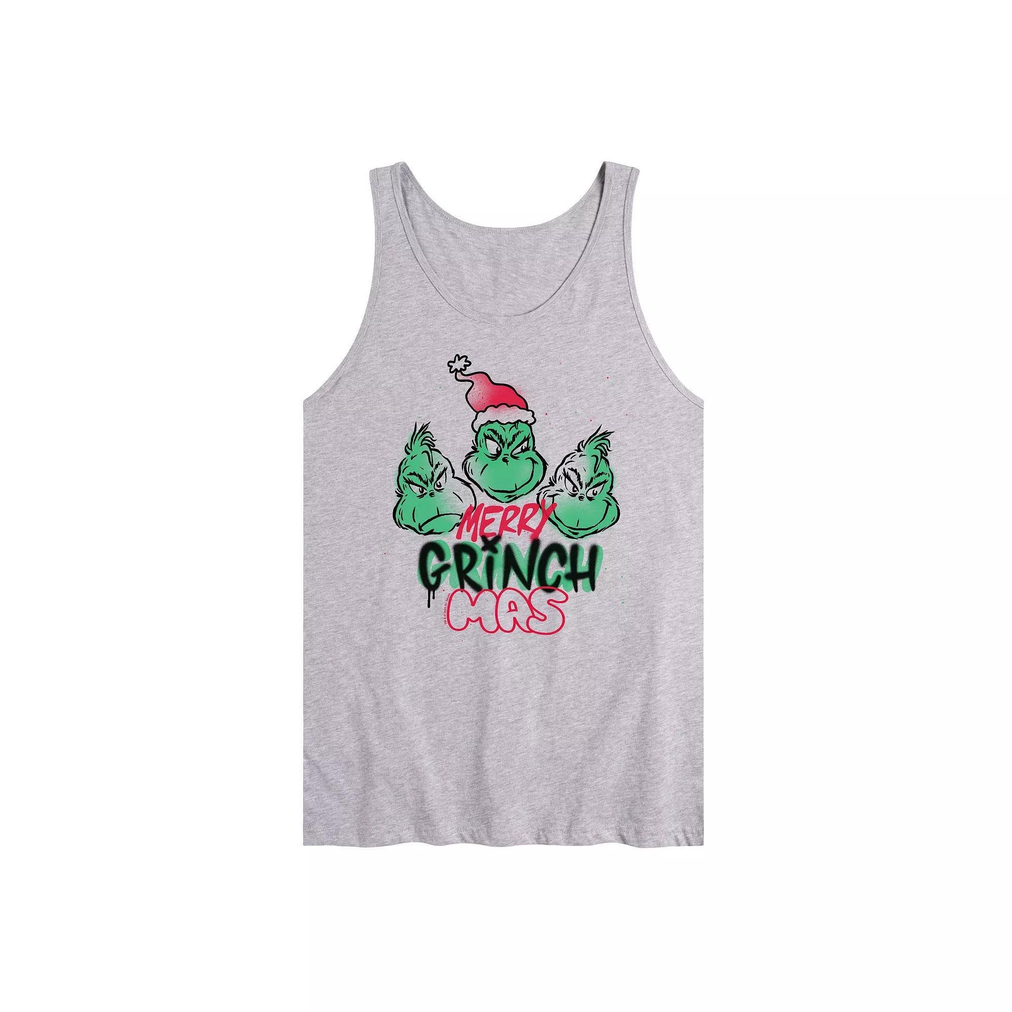 Mens Dr. Seuss The Grinch Merry Grinchmas Graphic Tank Top Grey Gray Product Image