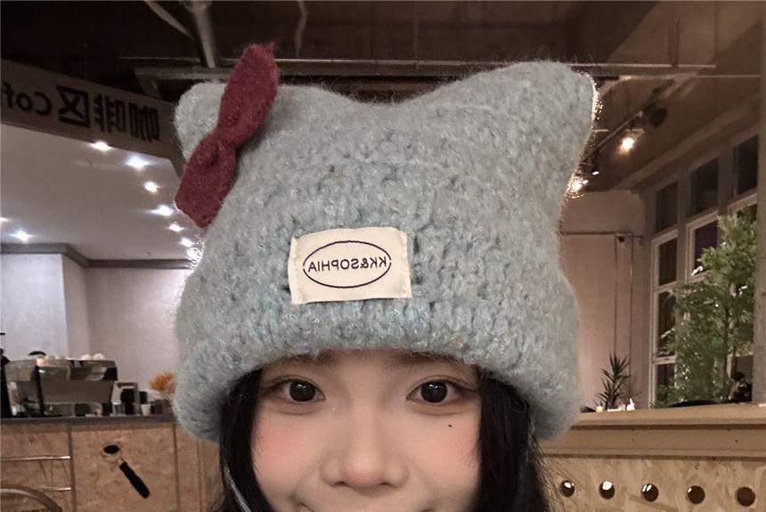Lettering Applique Cat Ear Knit Beanie Product Image