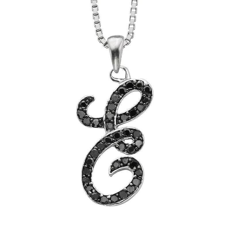 Jewelexcess Sterling Silver 1/4-ct. T.W. Black Diamond Initial Pendant, Women's, Size: 18", Q Product Image