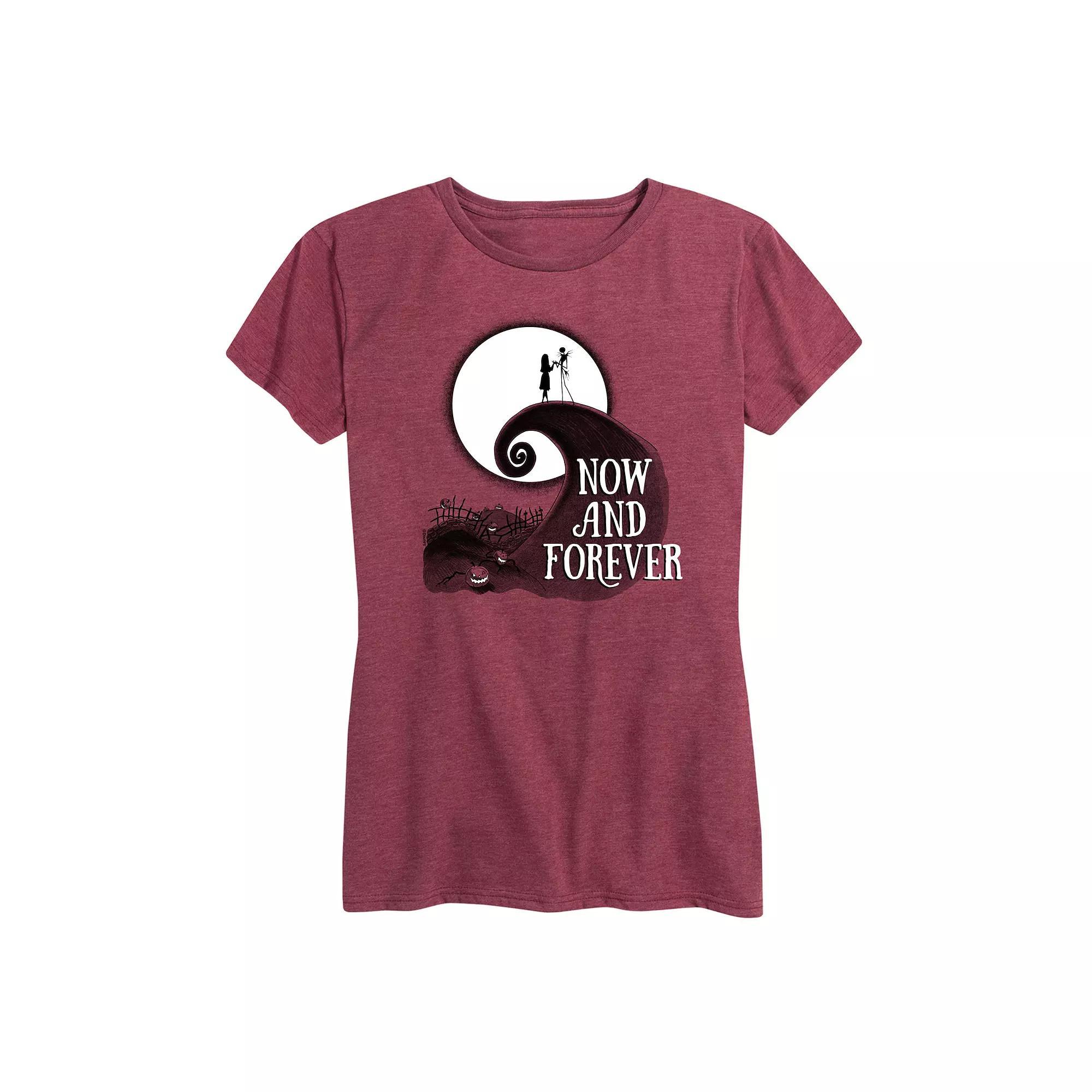 Disneys The Nightmare Before Christmas Womens Now And Forever Graphic Tee Grey Wine Product Image