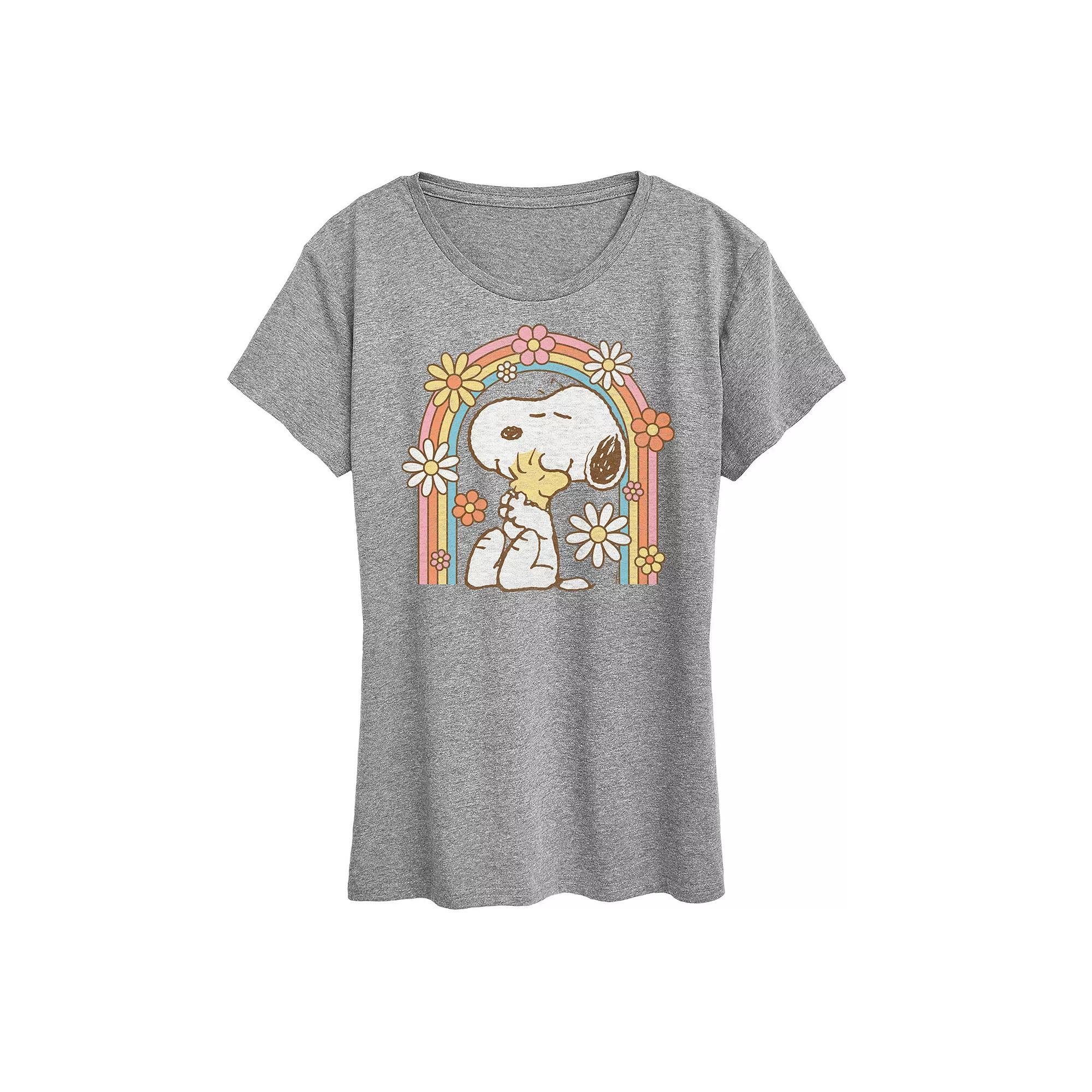 Womens Peanuts Snoopy & Woodstock Rainbow Graphic Tee, Girls Grey Gray Product Image