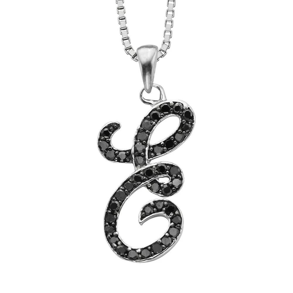 Jewelexcess Sterling Silver 1/4-ct. T.W. Black Diamond Initial Pendant, Women's, Size: 18", Q Product Image