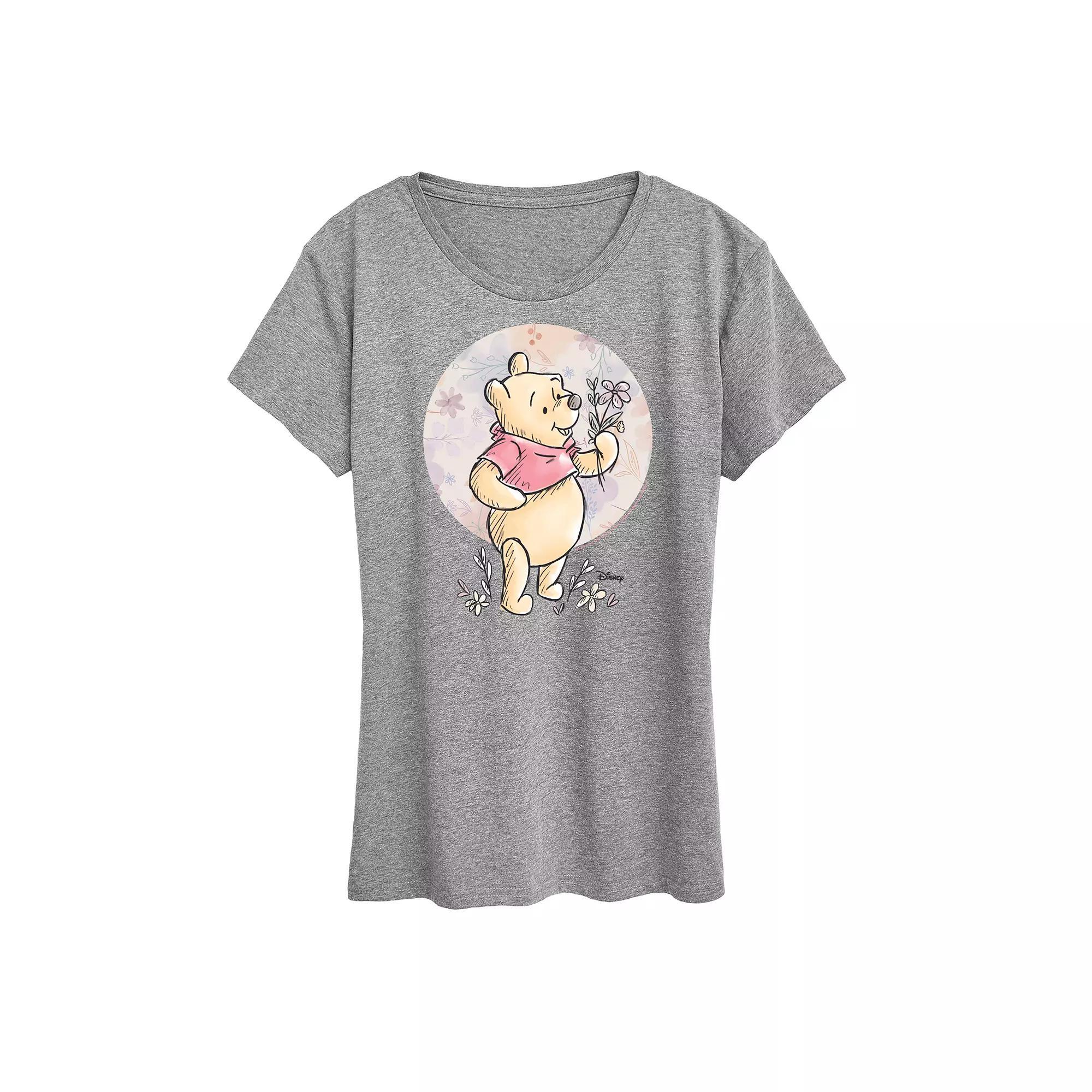 Disney's Minnie Mouse Women's Floral Circle Pooh Graphic Tee, Size: Small, White Product Image