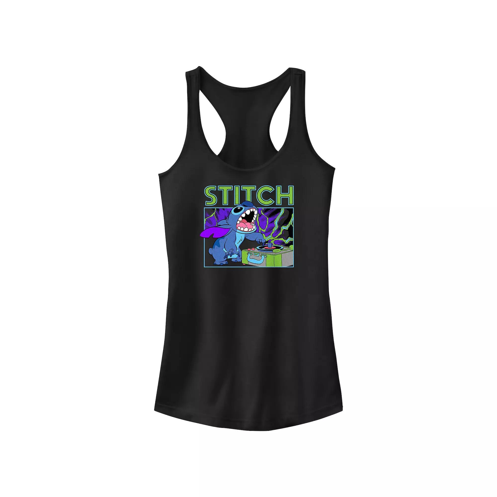 Disney's Lilo & Stitch DJ Record Player Box Juniors' Racerback Tank Top, Girl's, Size: XL, Black Product Image
