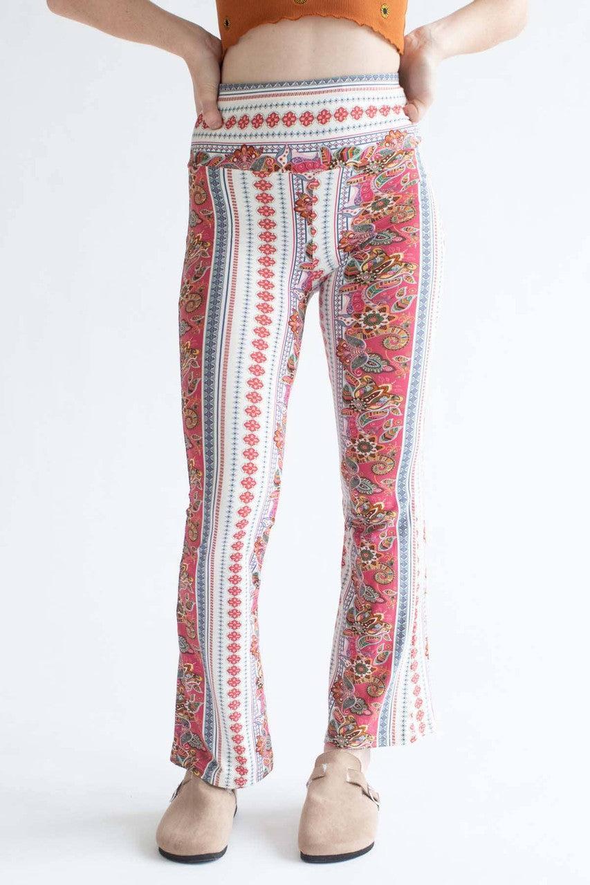 Coral Floral Border Print Bell Bottoms Product Image