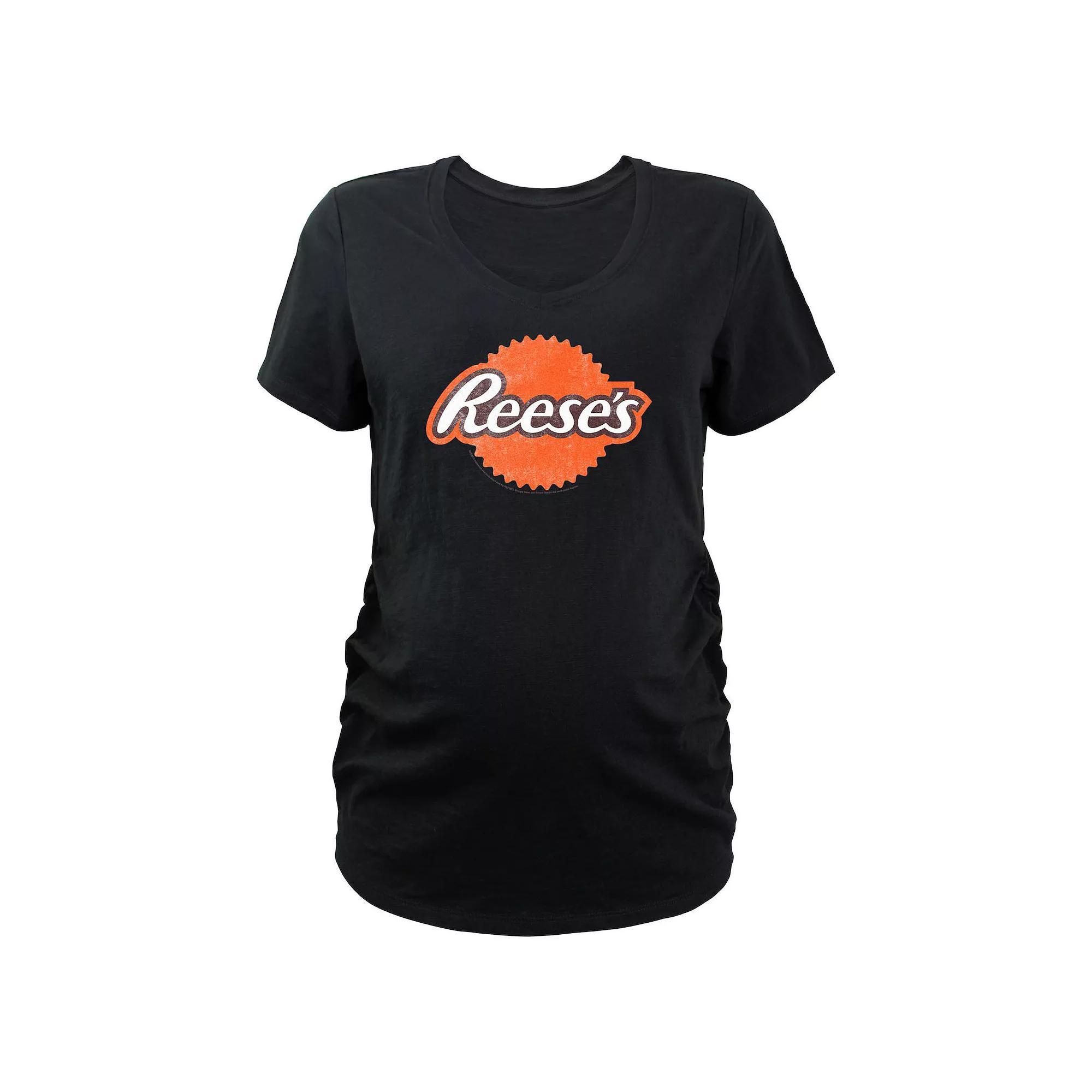 Maternity Reese's Distressed Style Logo V-Neck Graphic Tee, Women's, Size: XS-MAT, Black Product Image