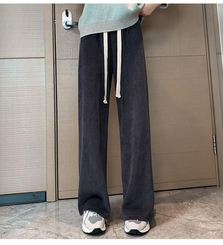 Drawstring Waist Plain Wide Leg Sweatpants Product Image