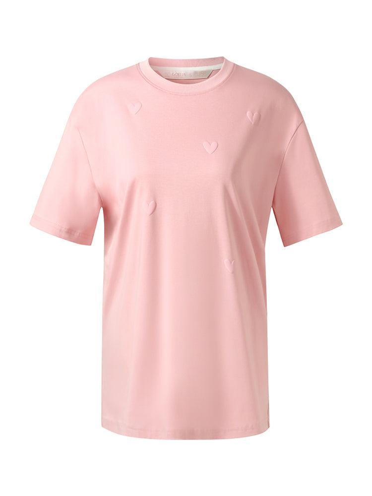 100% Cotton Heart Print Women Relaxed T-Shirt Product Image