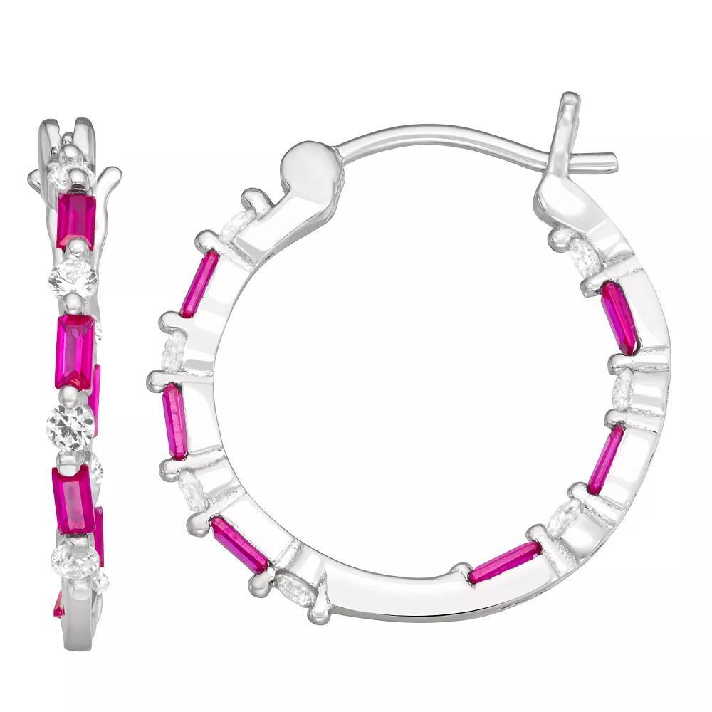 Sterling Silver Lab-Created Gemstone Hoop Earrings, Women's, Red Product Image