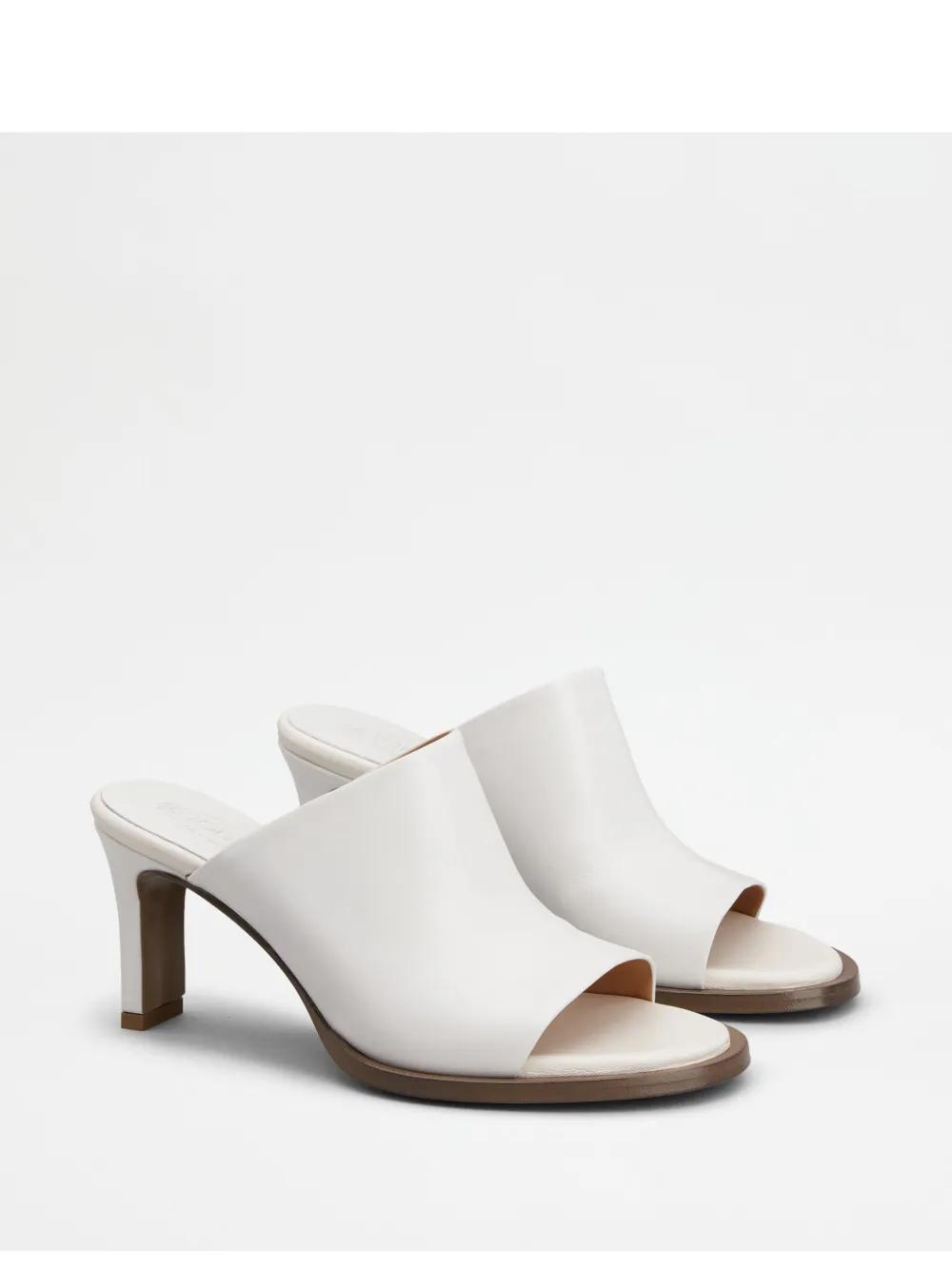 TOD'S 75mm Leather Mules In White Product Image