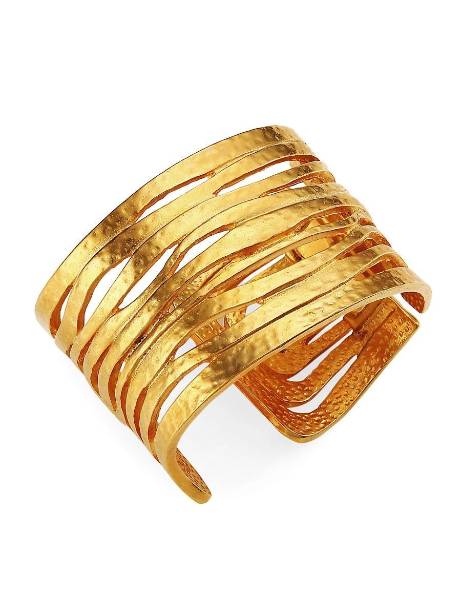 Womens Satin 22K Goldplated Wavy Cutout Wide Cuff Product Image
