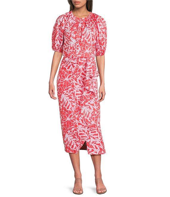 tyler boe Renee Round Neck Floral Short Puff Sleeve Coordinating Top Product Image