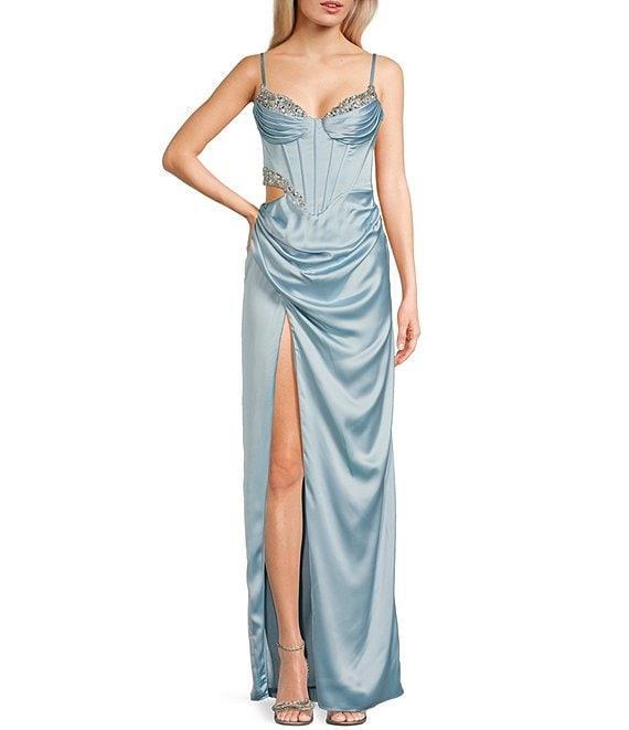 GB Satin Cutout Bejeweled Dress Product Image