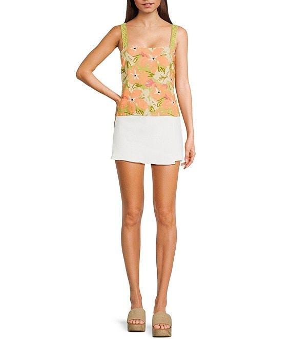 Sadie & Sage Floral Print Crochet Lace Strap Cropped Tank Top Product Image