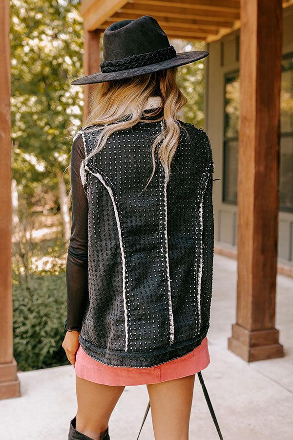 Denver Dreams Pearl Embellished Denim Vest in Black Product Image