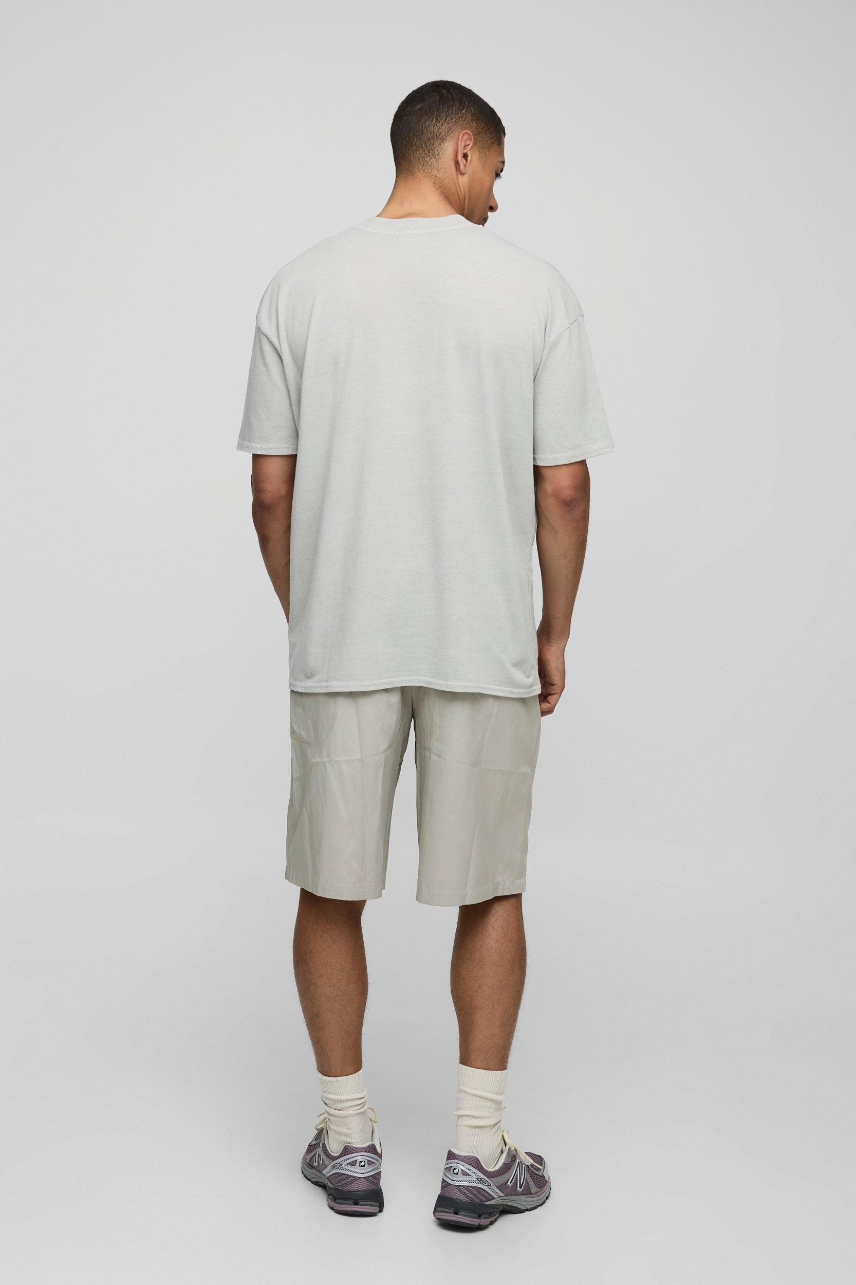 Grey Oversized Extended Neck Embroidered MAN Washed T-Shirt | boohooMAN USA Product Image