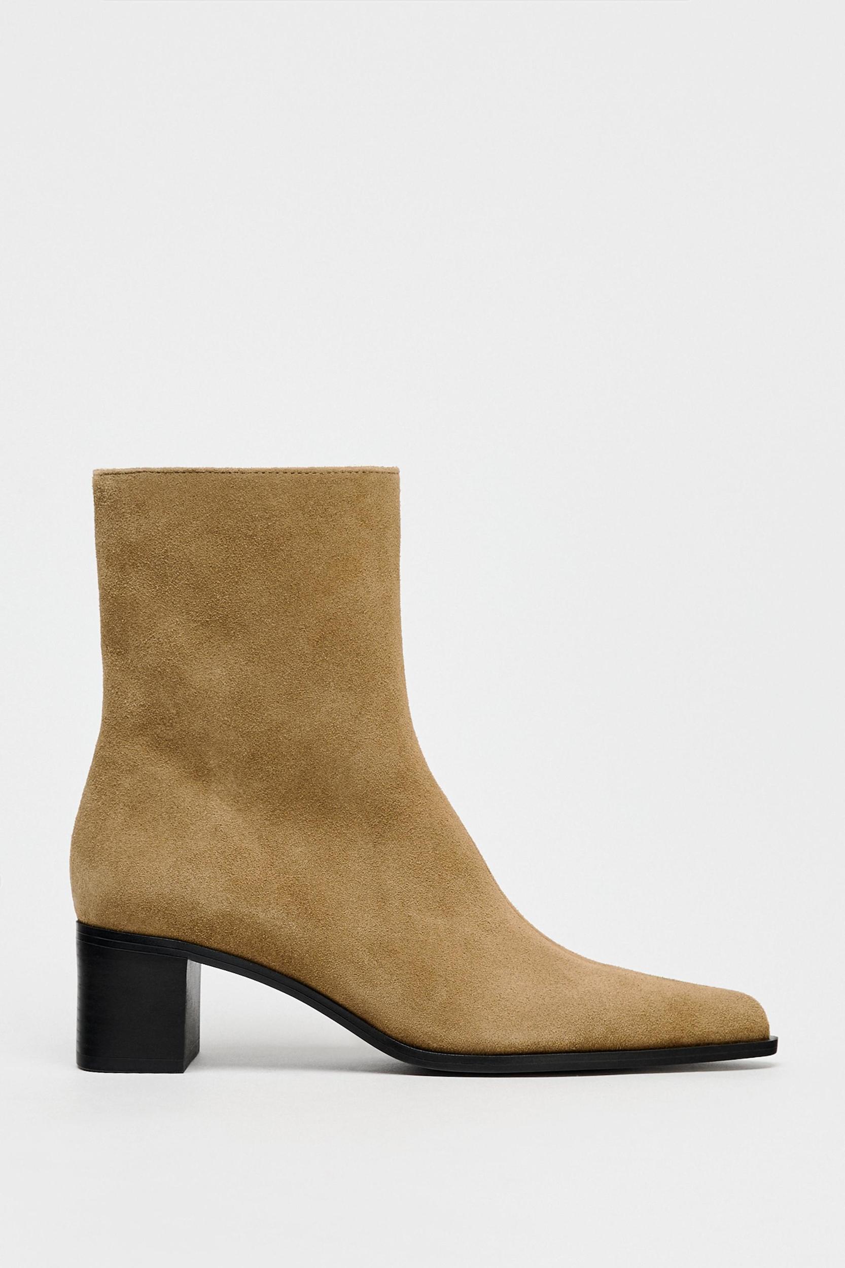 MID-SHAFT SPLIT LEATHER ANKLE BOOTS Product Image