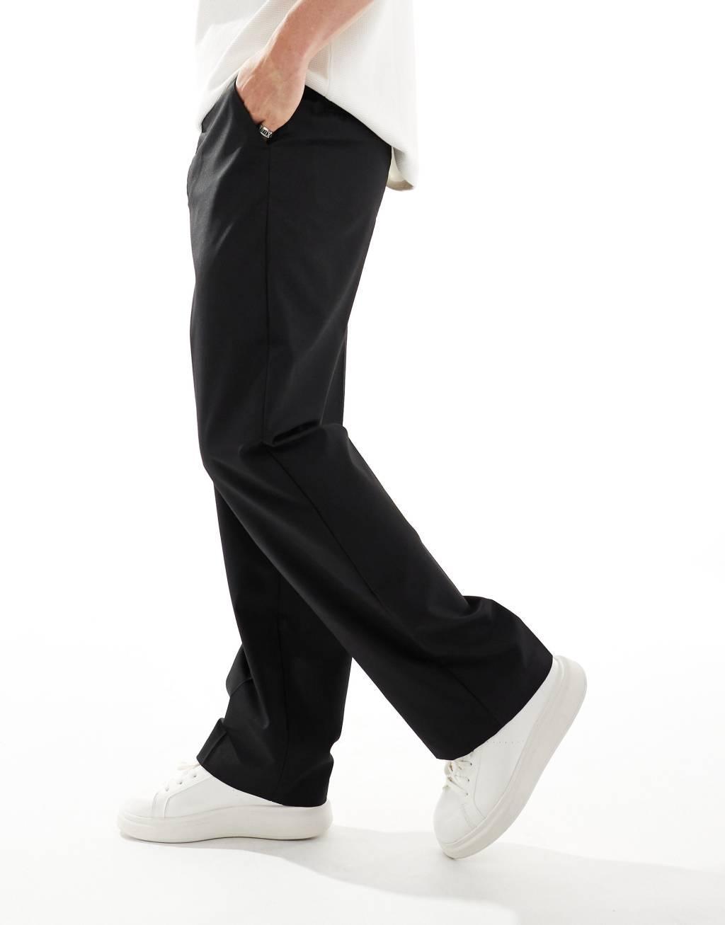 ASOS DESIGN smart wide leg pants in black with half elastic waist Product Image