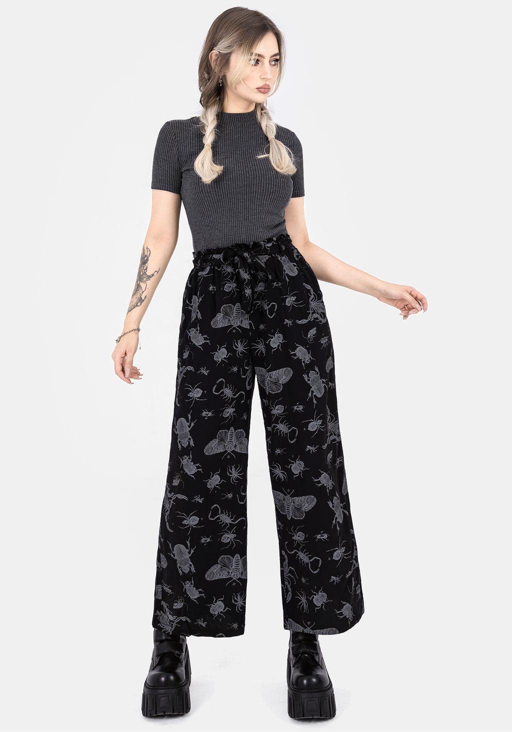 Parasite Bugs Wide Leg Paperbag Culotte Trousers - Black Product Image