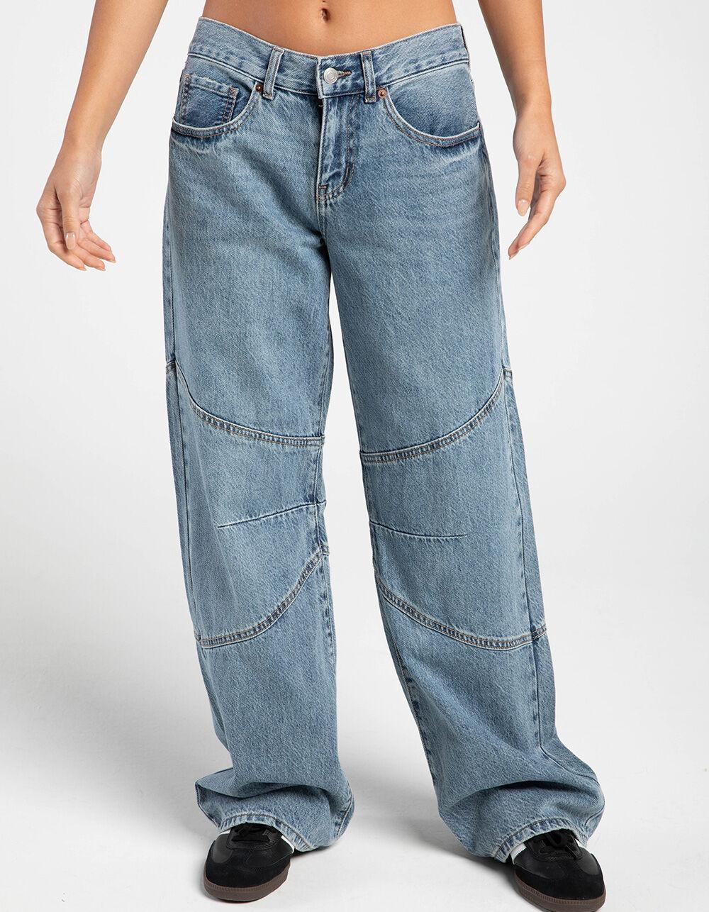 RSQ Womens Low Rise Moto Slouch Rigid Jeans - MEDIUM WASH Product Image