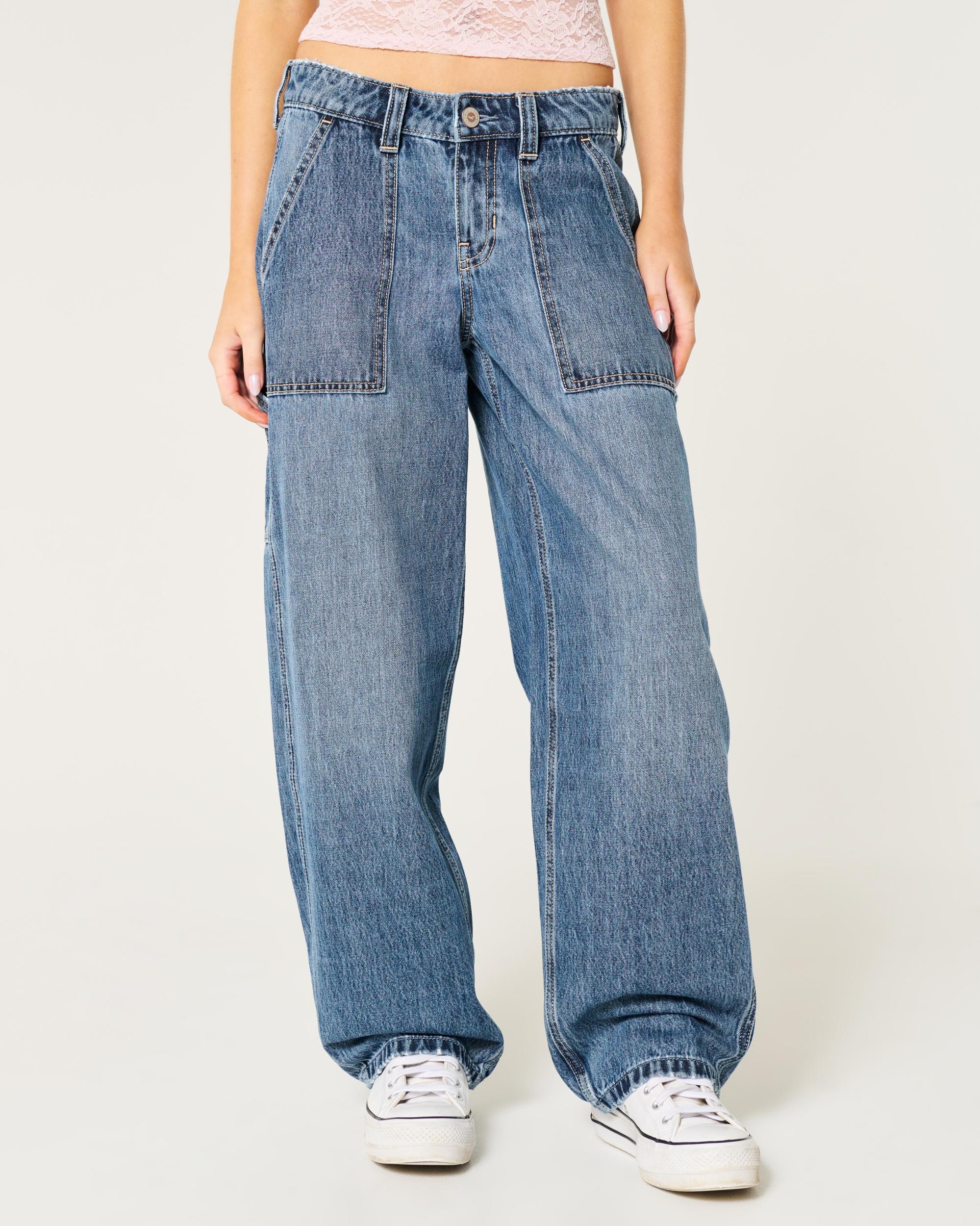 Low-Rise Medium Wash Tapered Baggy Carpenter Jeans Product Image