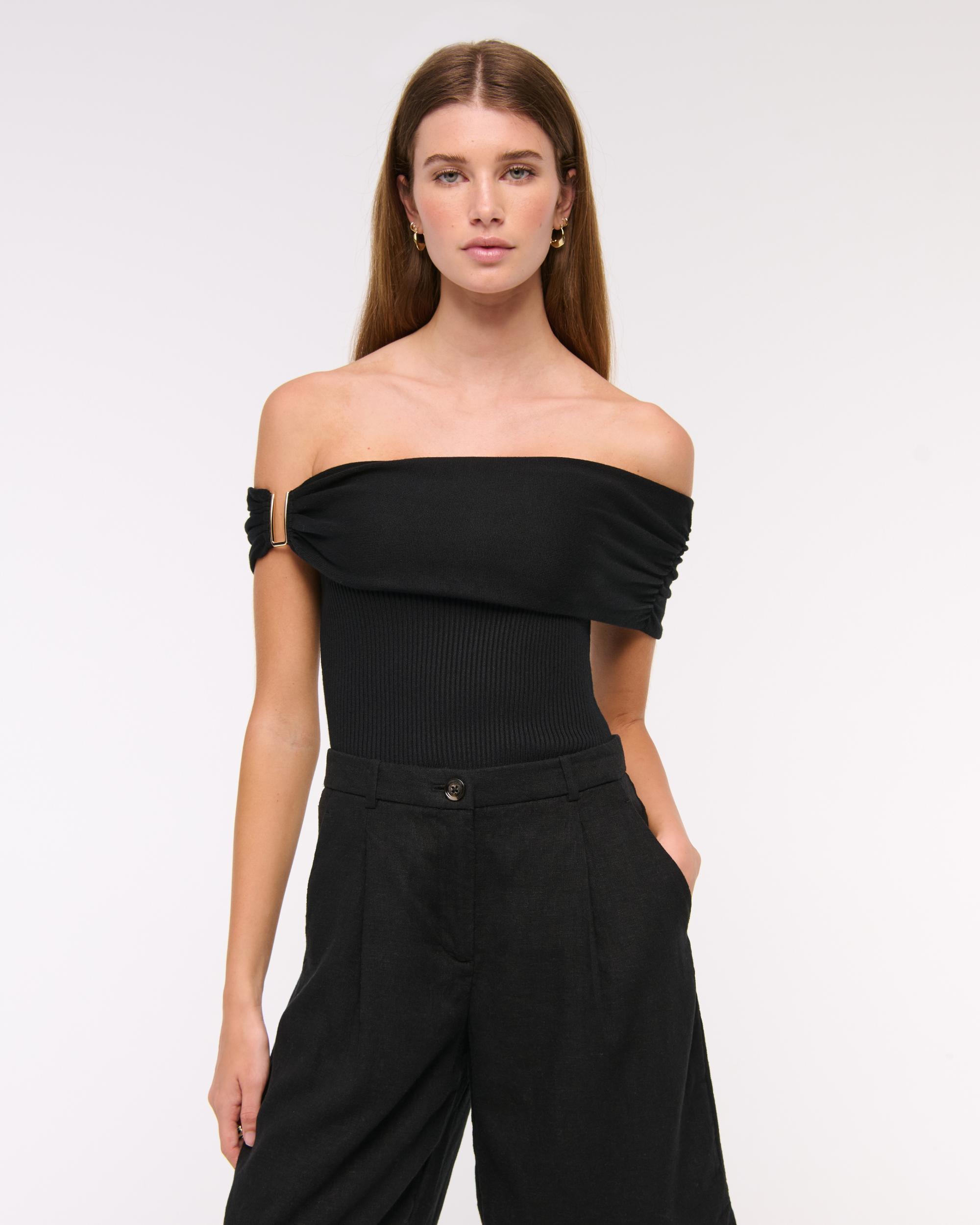 Hardware Off-The-Shoulder Sweater Top Product Image