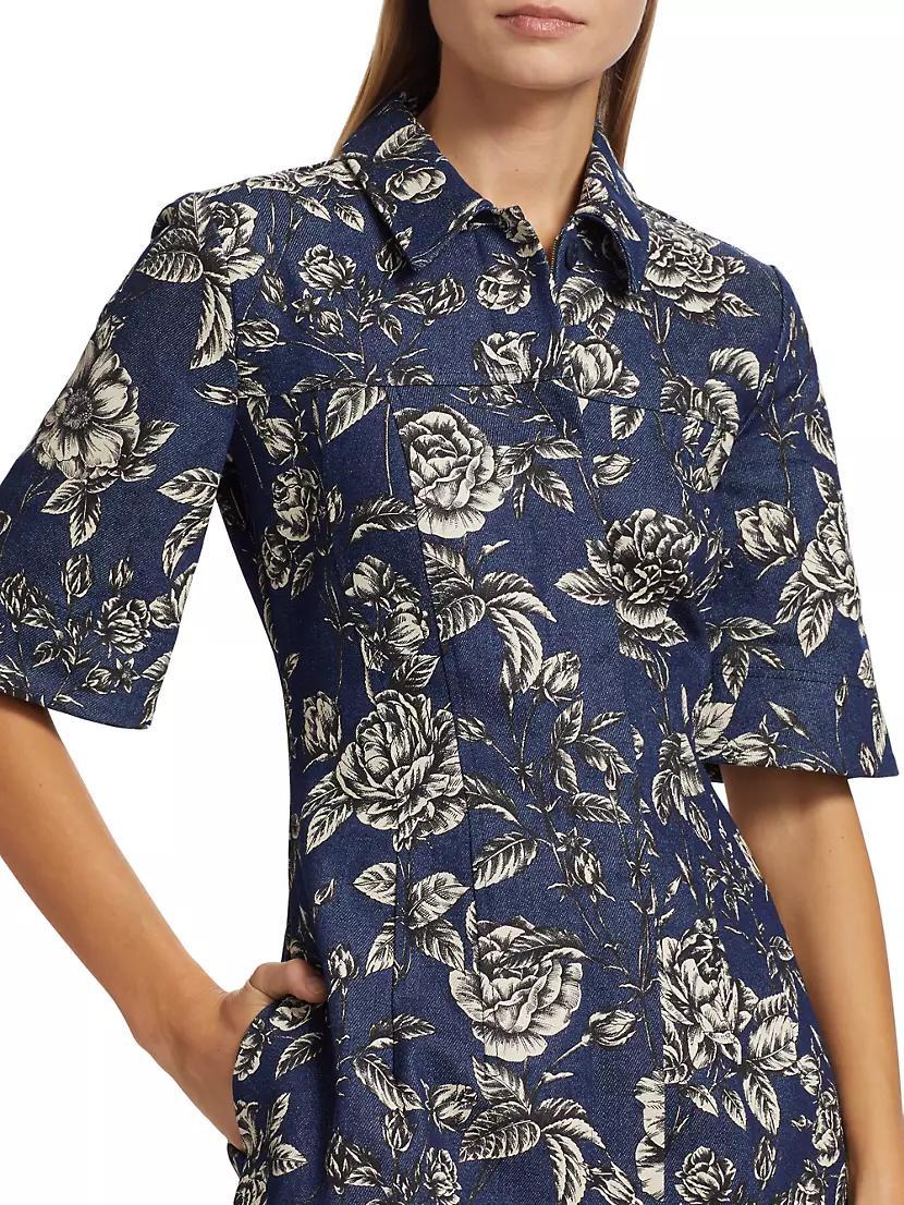 Rose Stretch-Denim Short-Sleeve Minidress Product Image