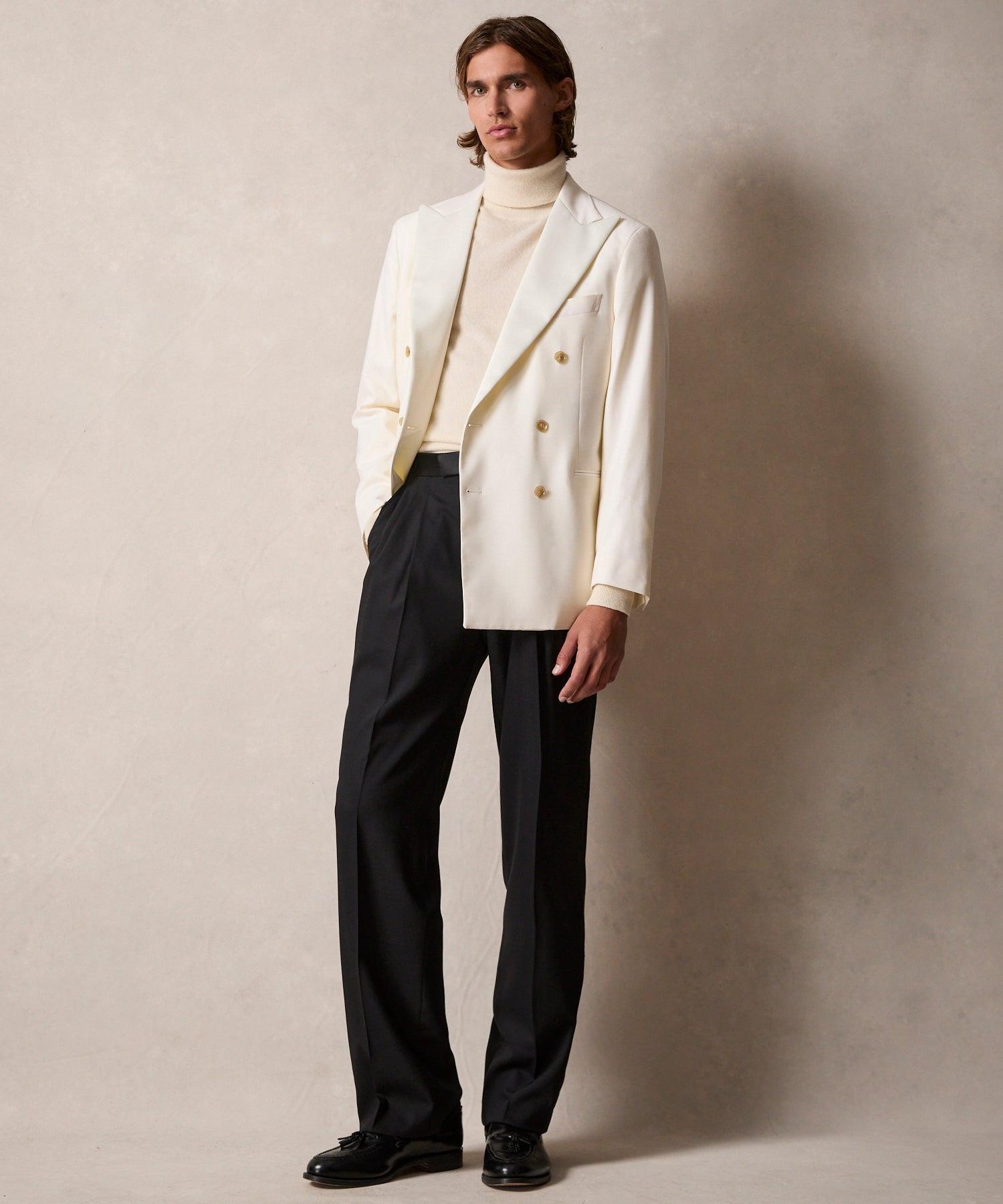 Relaxed Italian Wool Double-Breasted Tuxedo in Ivory Product Image