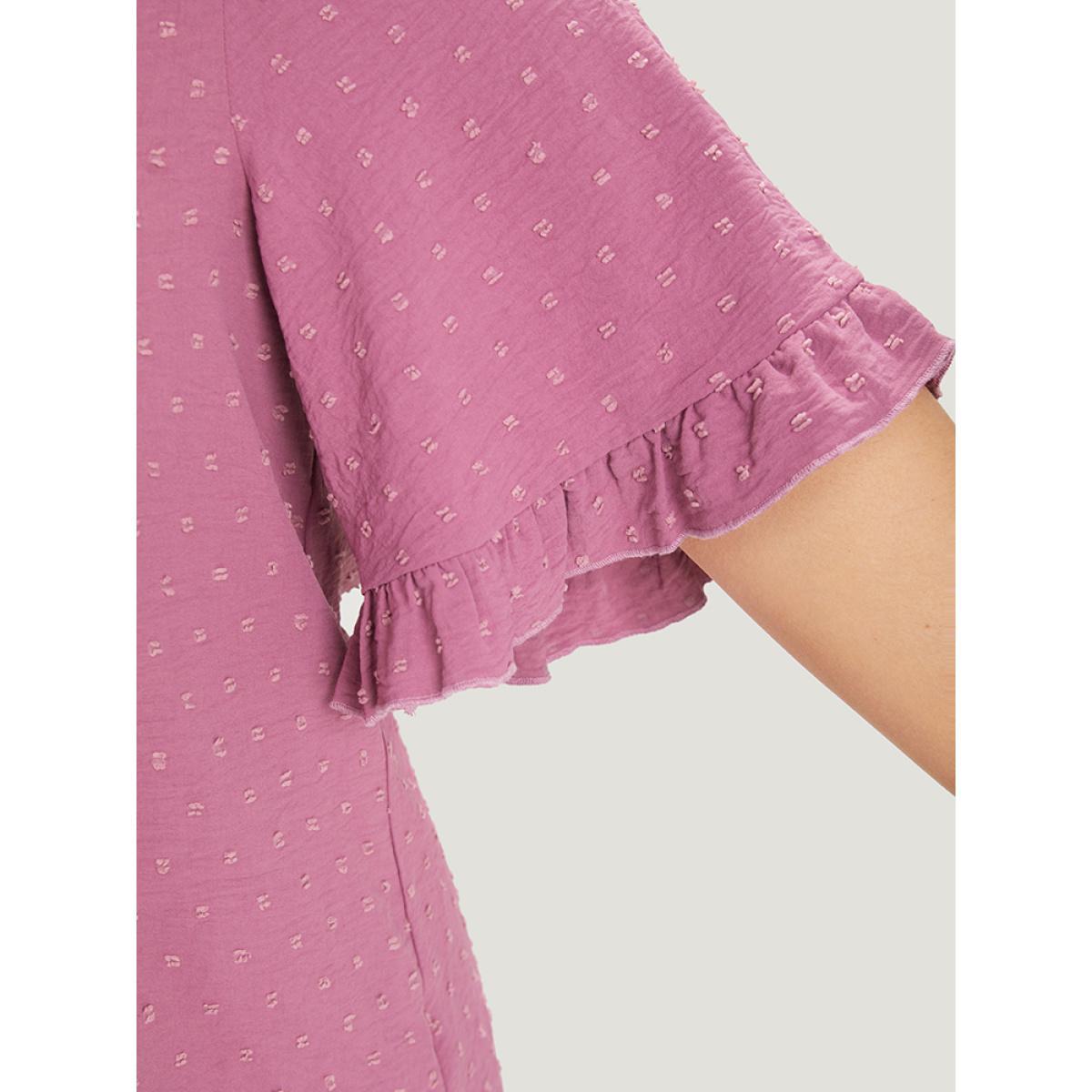 Plus Size Purple Polka Dot Flutter Trim Gathered Blouse Women Elegant Short sleeve V-neck Dailywear Blouses BloomChic 30/6X Product Image