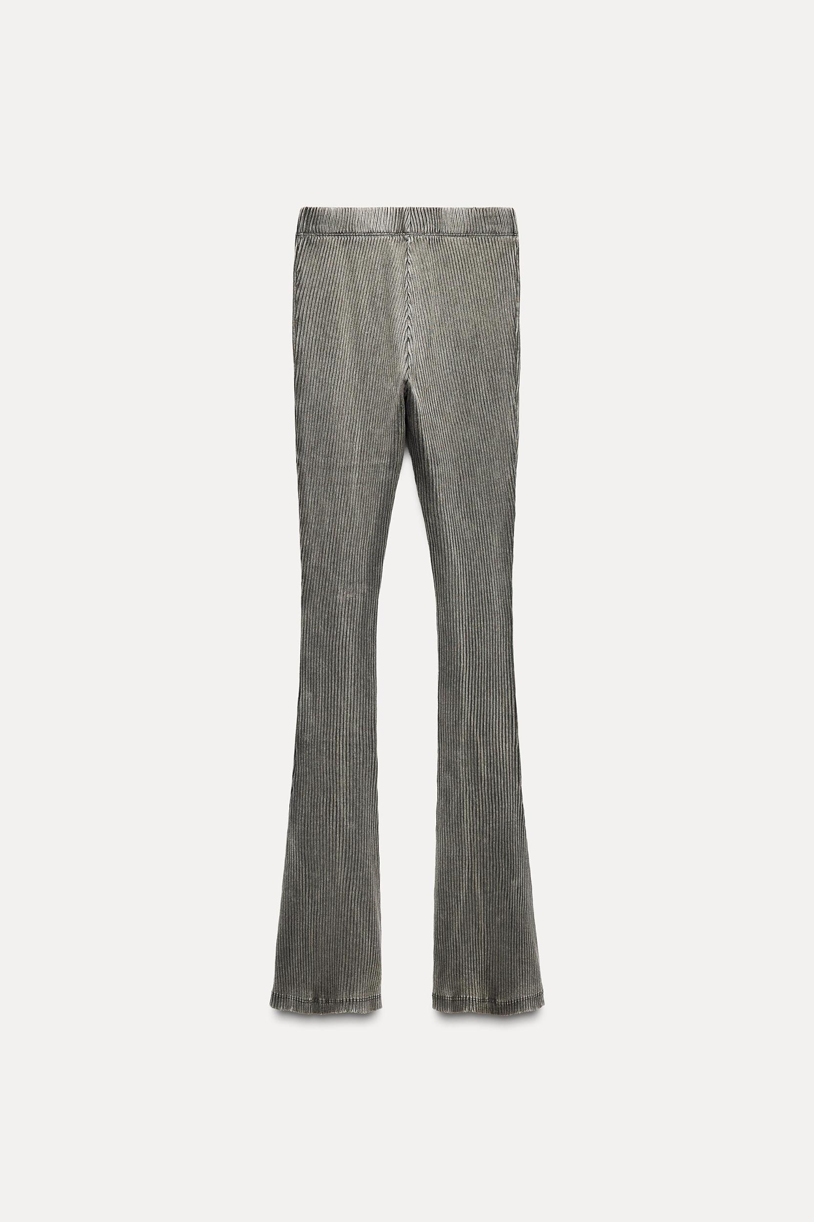 WASHED EFFECT RIBBED FLARE PANTS Product Image