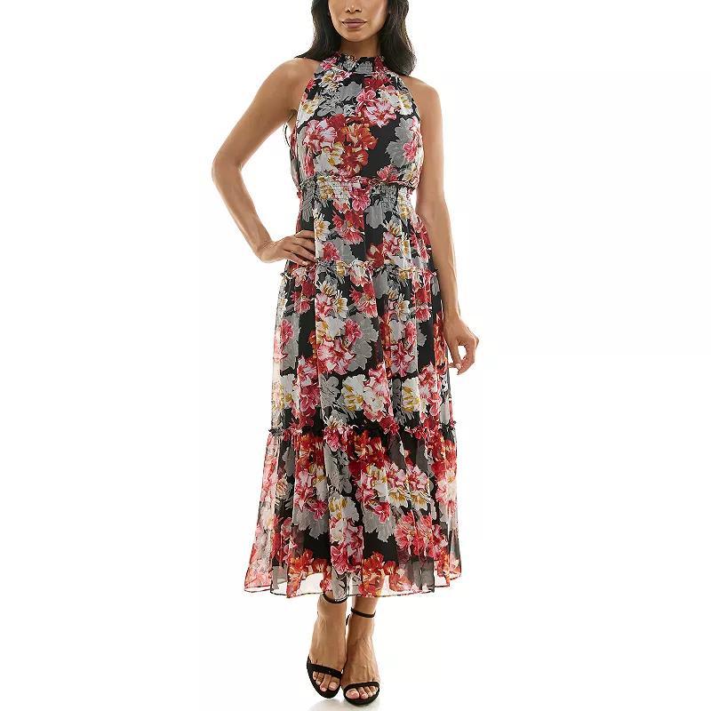 Women's Nina Leonard Maxi Tiered Dress, Size: Medium, Pacific Navy Ivory Product Image